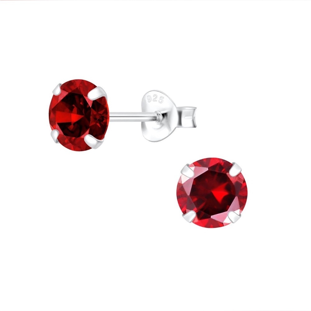Elegant 6mm round Garnet Cubic Zirconia Garnet 925 Sterling Silver Stud Earrings